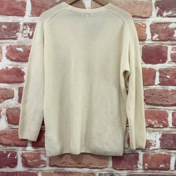 Madewell Sweater Women's S Cream 100% Cashmere V Neck Ribbed Knit Pullover - Picture 4 of 9
